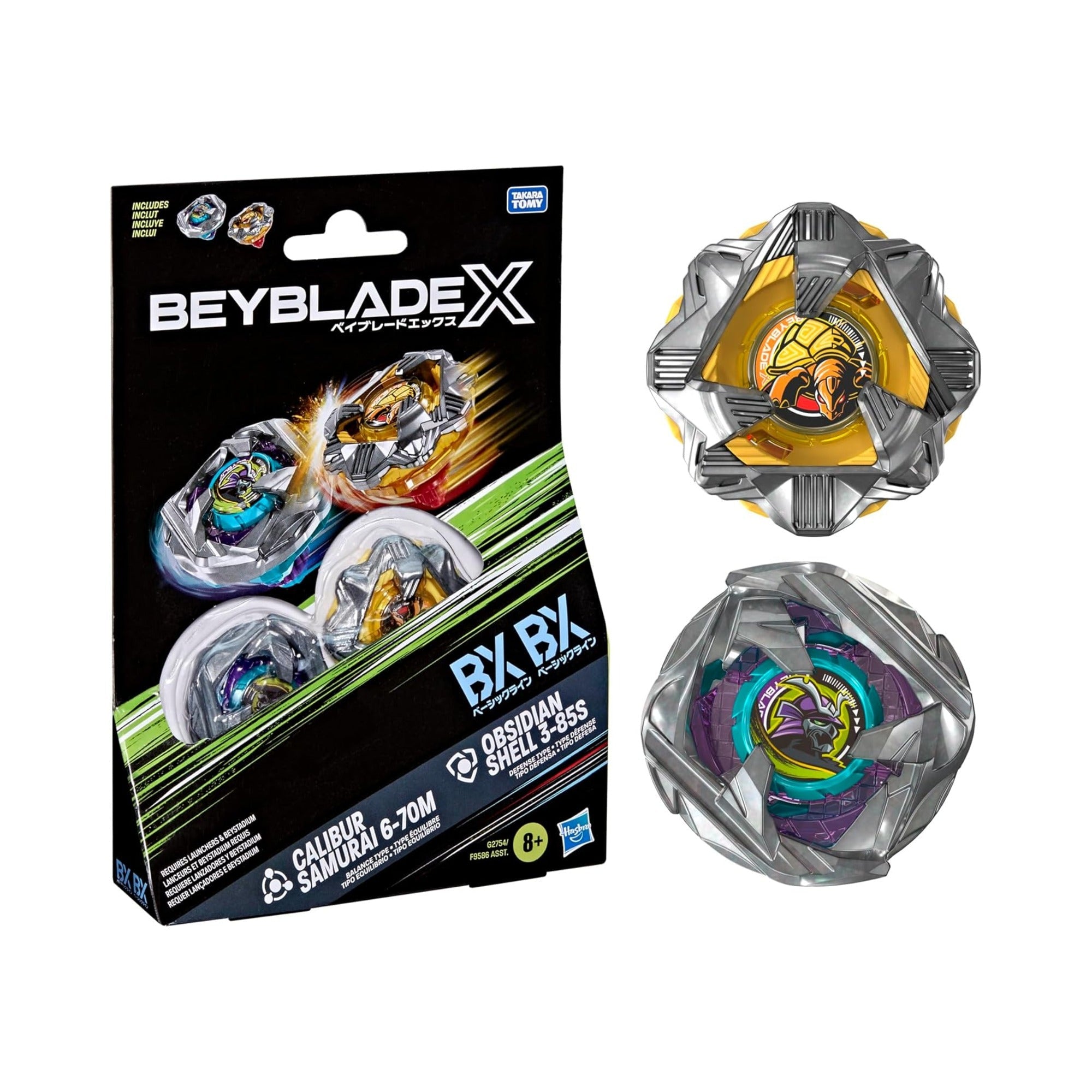 (Hasbro) Beyblade X - Calibur Samurai 6-70M & Obsidian Shell 3-85S Dual Pack