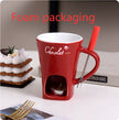Mini Fondue Mug Set – Personal Ceramic Chocolate & Cheese Melting Pot with Fork (Beige, Coffee & Red)