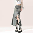 Irregular Half-length Split Denim long Skirt