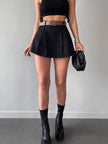 Women's Fashion Solid Color High Waist Mini Skort