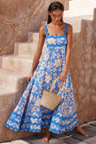 Flowers Print Wavy Pattern Suspender Long Dress For Women Fashion A-Line Beach Dresses Womens Clothing