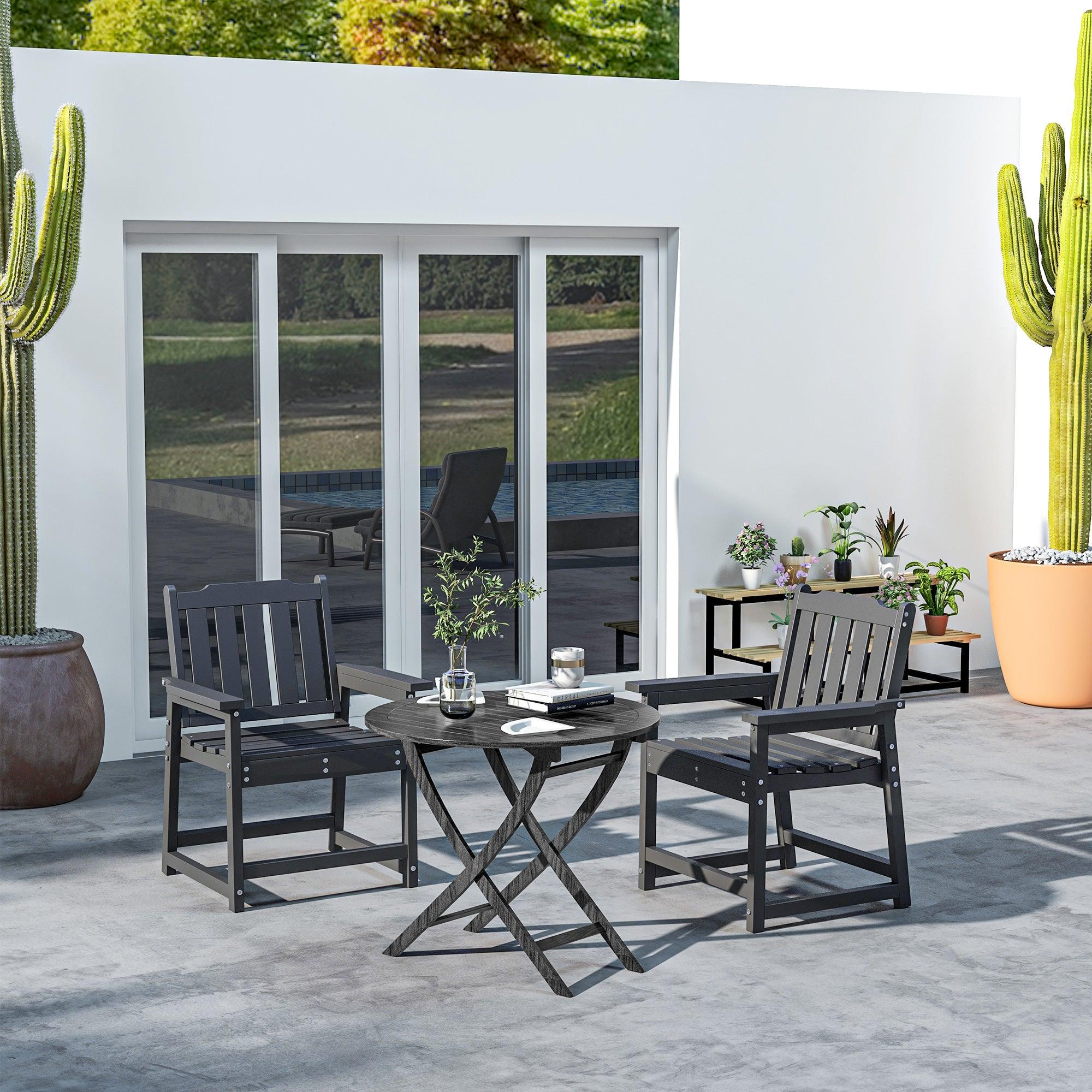 2 Piece All-Weather Patio Chairs, HDPE Patio Dining Chair Set, Heavy Duty Wood-Like Outdoor Furniture, Black