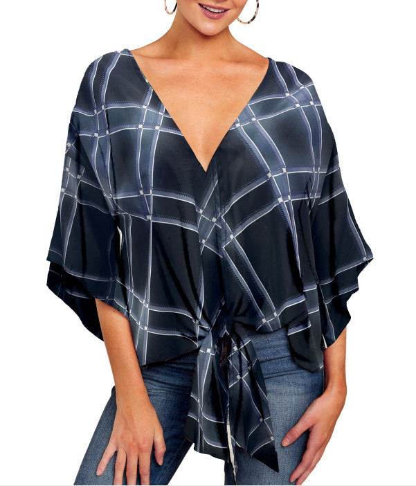 New V Neck Blouse Women Leopard Print Floral Tie Front Blouses Batwing Summer Oversize Ladies Tops