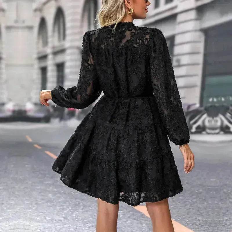 Lace Tied Long Sleeve Dress Fashion Midi Dresses Womens Clothing