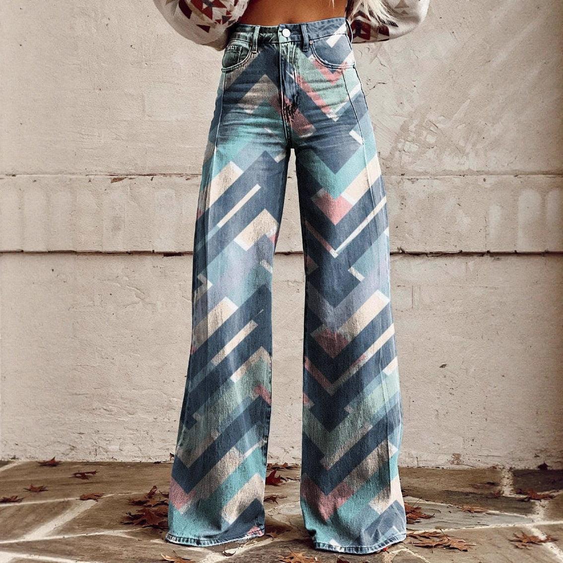 Women's 3D Graphic Print Flare Pants – Plus Size Mid-Waist Wide Leg Printed Trousers