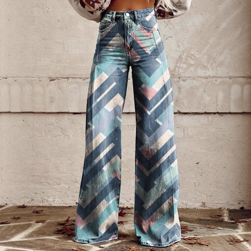 Women's 3D Graphic Print Flare Pants – Plus Size Mid-Waist Wide Leg Printed Trousers
