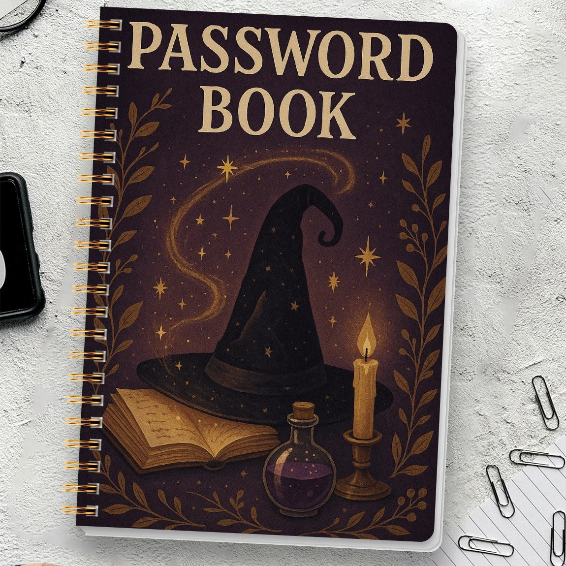 Witchy Password Book – A5 Spiral Notebook with Mystical Cover (Multicolour)