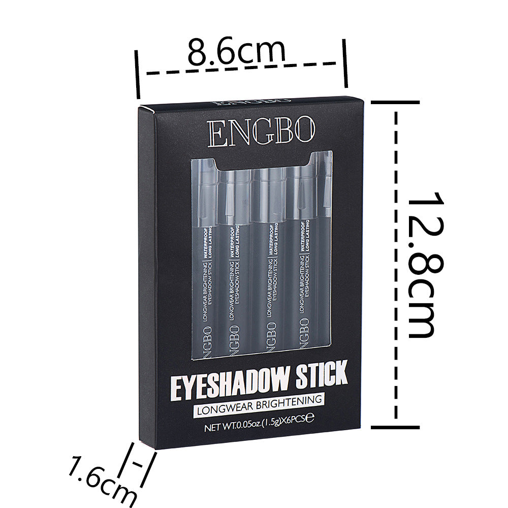 ENGBO 6-Piece Pearlescent Eyeshadow Stick Set – Longwear Brightening, Waterproof