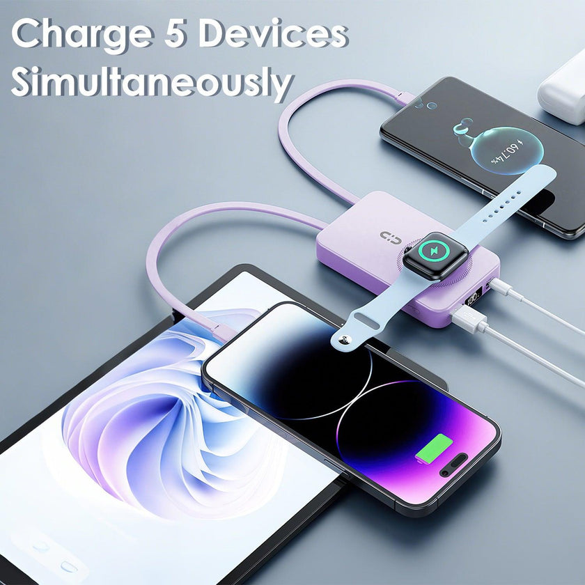 MagSafe Power Bank 10000mAh – PD20W Fast Charging, 15W Wireless, Built-In Cables, Kickstand & LCD Display | iPhone 16