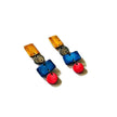 Colorful Statement Jewelry Set, Wide Necklace & Long Geometric Earrings, Pink Blue Yellow Grey