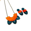 Big Statement Earring in Orange & Teal, Post or Clip On Earrings