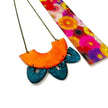 Big Statement Earring in Orange & Teal, Post or Clip On Earrings