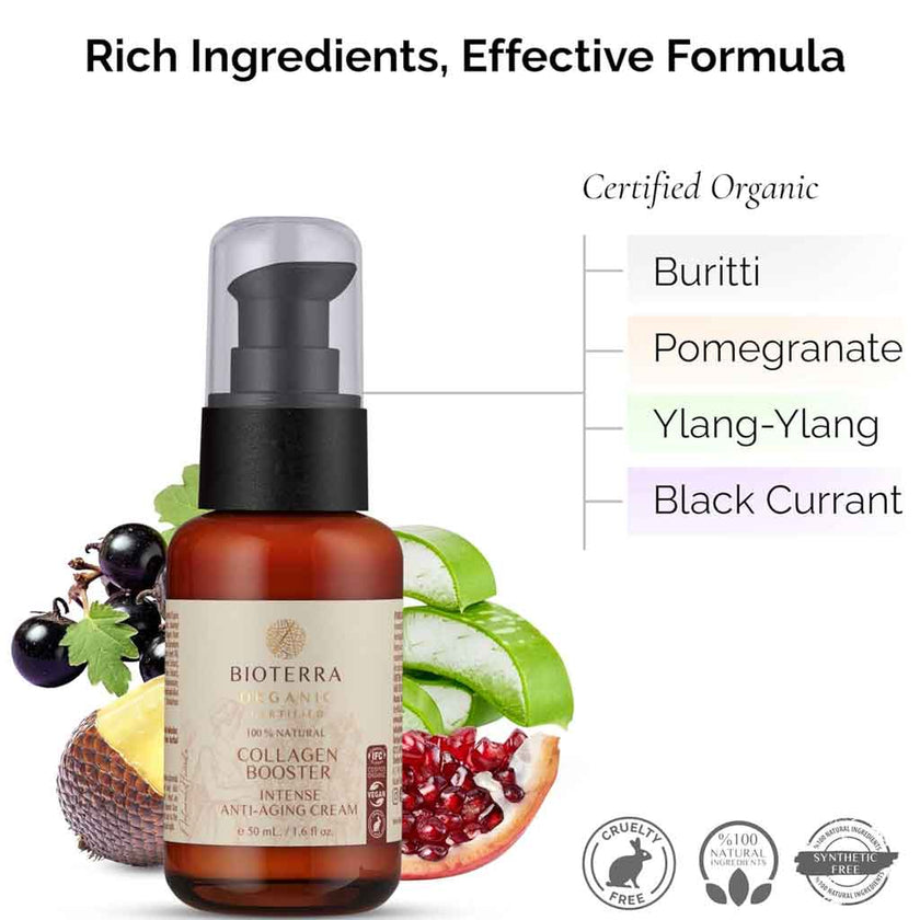 Bioterra Organic Collagen-Boosting Anti-Aging Face Cream – 50 ml | Smooths & Firms Skin