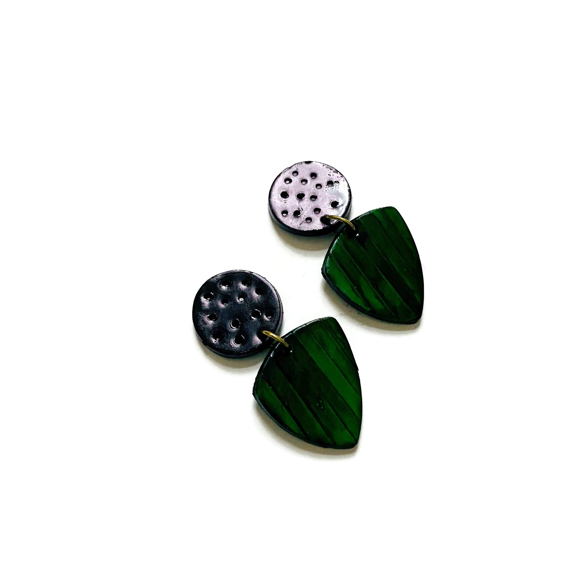 Black & Emerald Green Earrings Post or Clip On- 