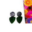 Black & Emerald Green Earrings Post or Clip On- 