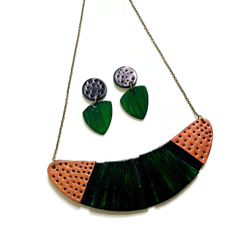 Black & Emerald Green Earrings Post or Clip On- 