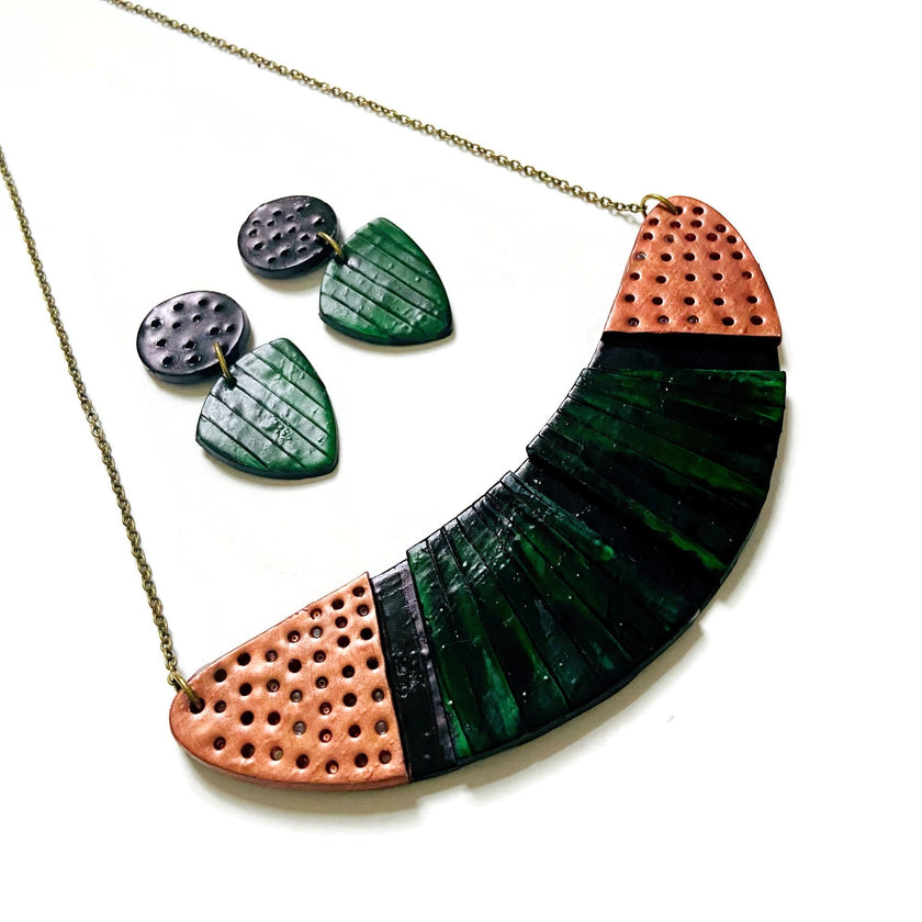 Black & Emerald Green Earrings Post or Clip On- 