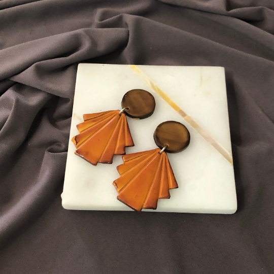 Geometric Fan Statement Earrings, Post or Clip On – 