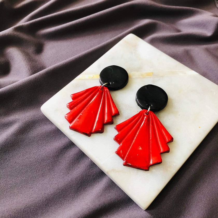 Geometric Fan Statement Earrings, Post or Clip On – 
