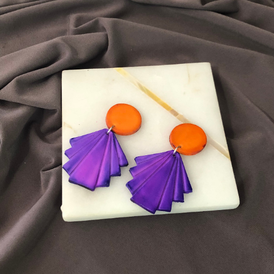 Geometric Fan Statement Earrings, Post or Clip On – 