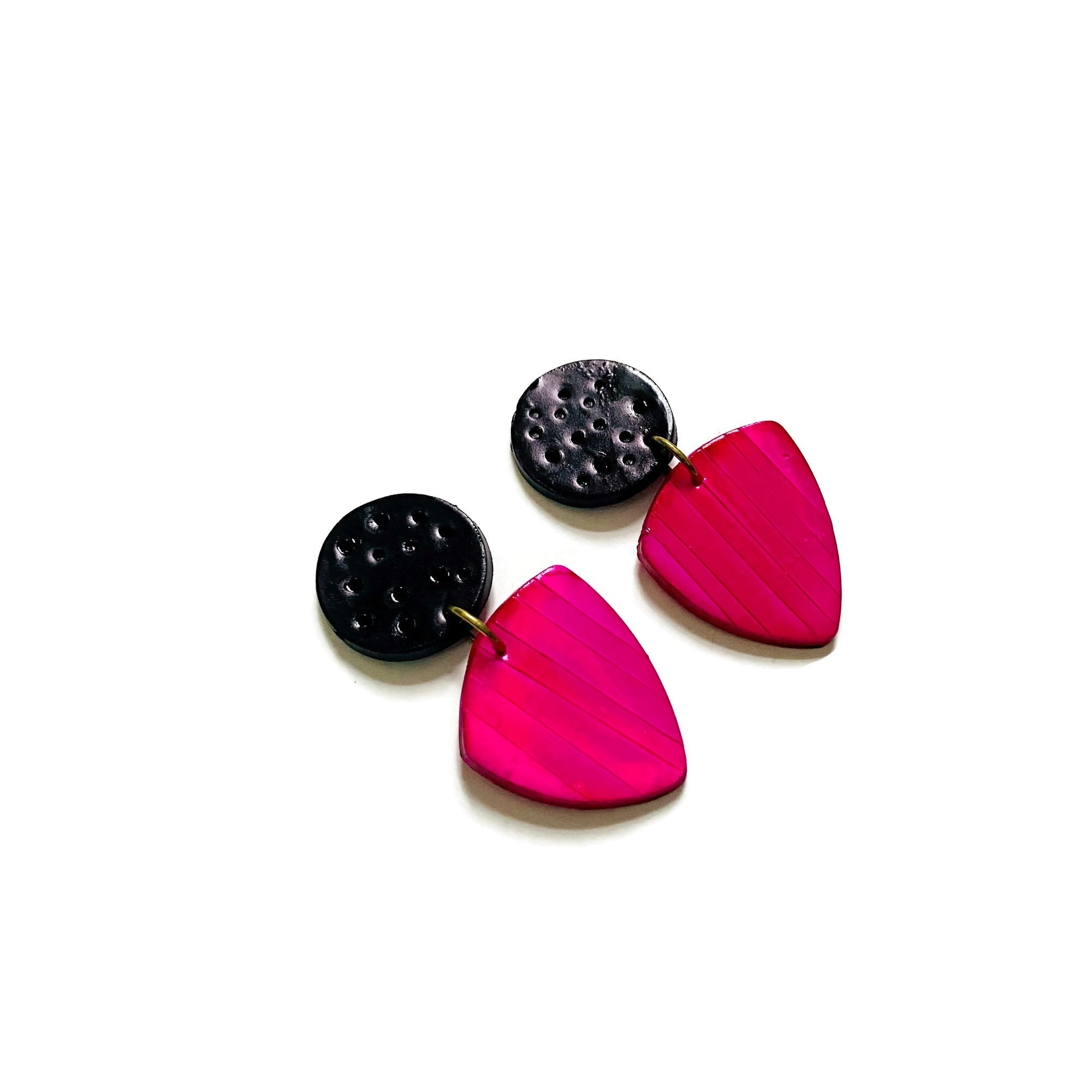 Black & Hot Pink Earrings Post or Clip On- 