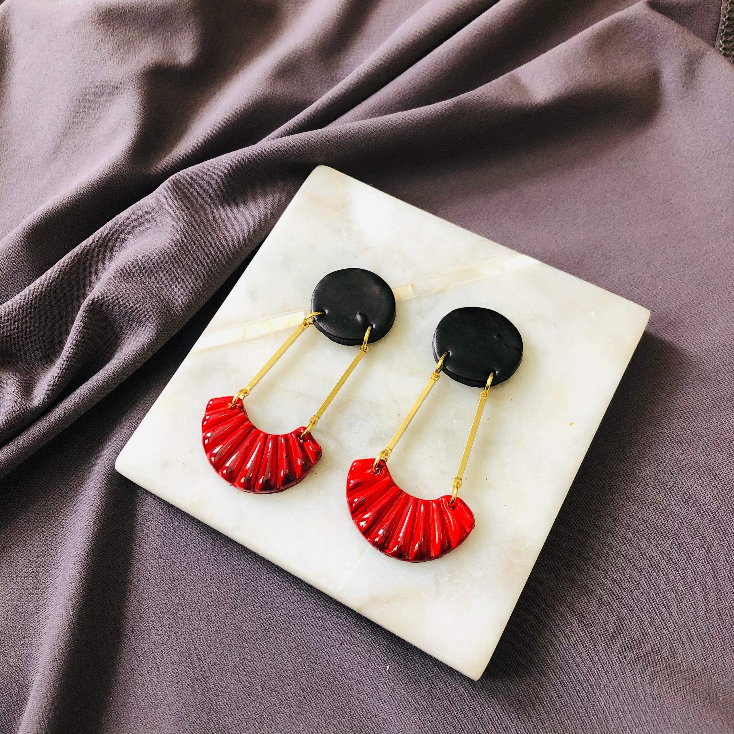 Long Art Deco Statement Earrings, Post or Clip On – 
