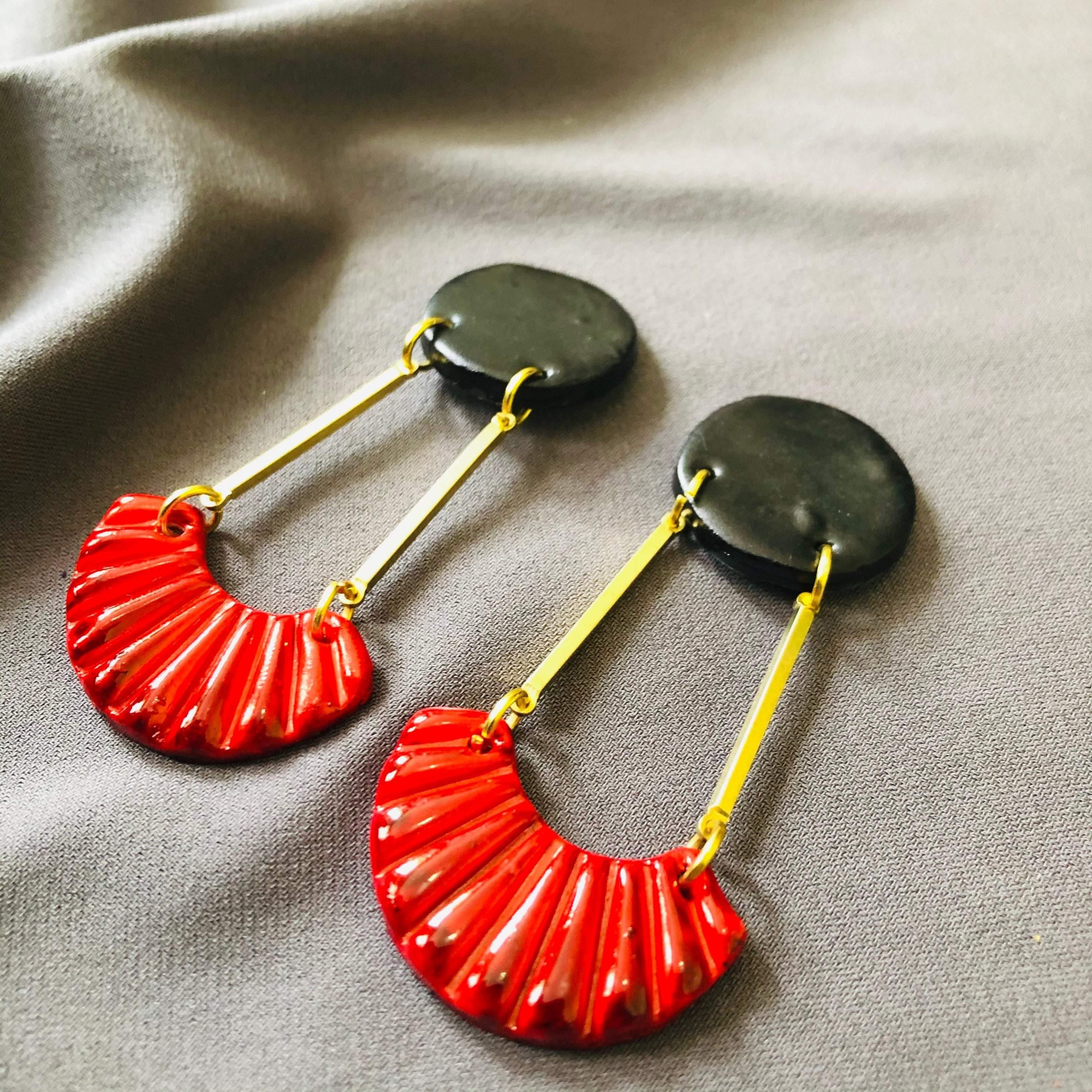 Long Art Deco Statement Earrings, Post or Clip On – 