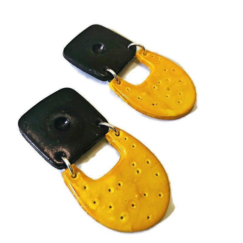Two-Tone Geometric Statement Earrings, Post or Clip On – 