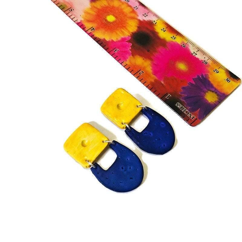 Two-Tone Geometric Statement Earrings, Post or Clip On – 