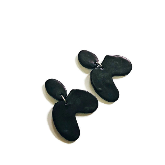 Red Asymmetric Arch Earrings Post or Clip On- 