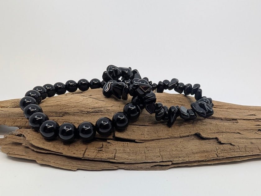 Black Obsidian Bracelet – Chip & 8mm Beads