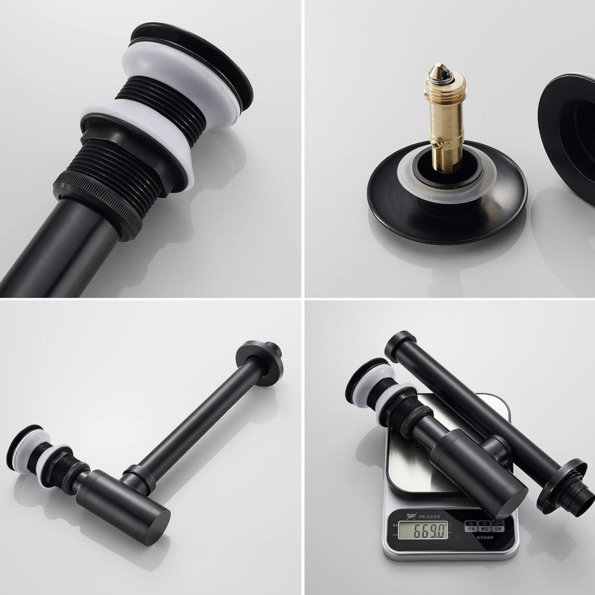 Black P-Trap Kit without Overflow – Solid Brass 1-1/4” Sink Drain