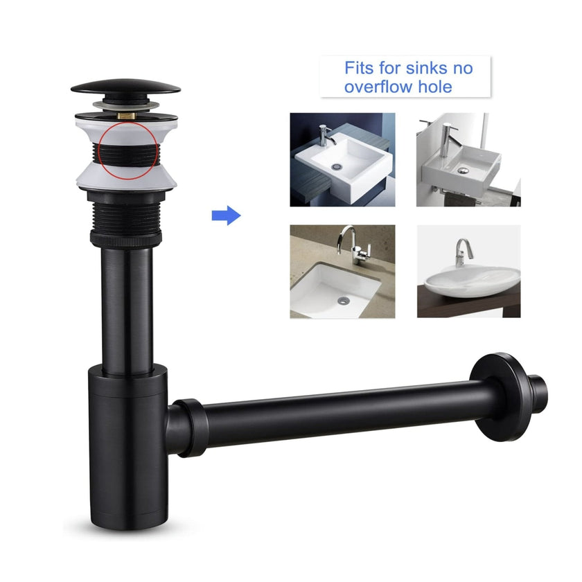 Black P-Trap Kit without Overflow – Solid Brass 1-1/4” Sink Drain