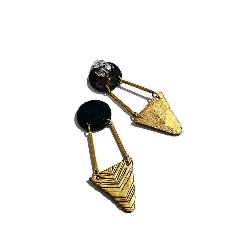 Black & Gold Art Deco Earrings Handmade- 