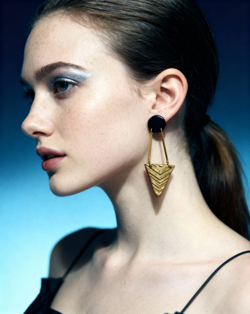 Black & Gold Art Deco Earrings Handmade- 