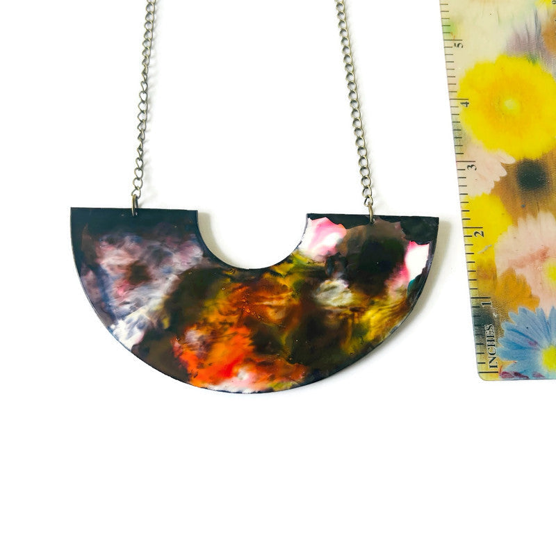 Abstract Alcohol Ink Jewelry Set in Black, White Yellow Orange, Fluid Art Jewelry