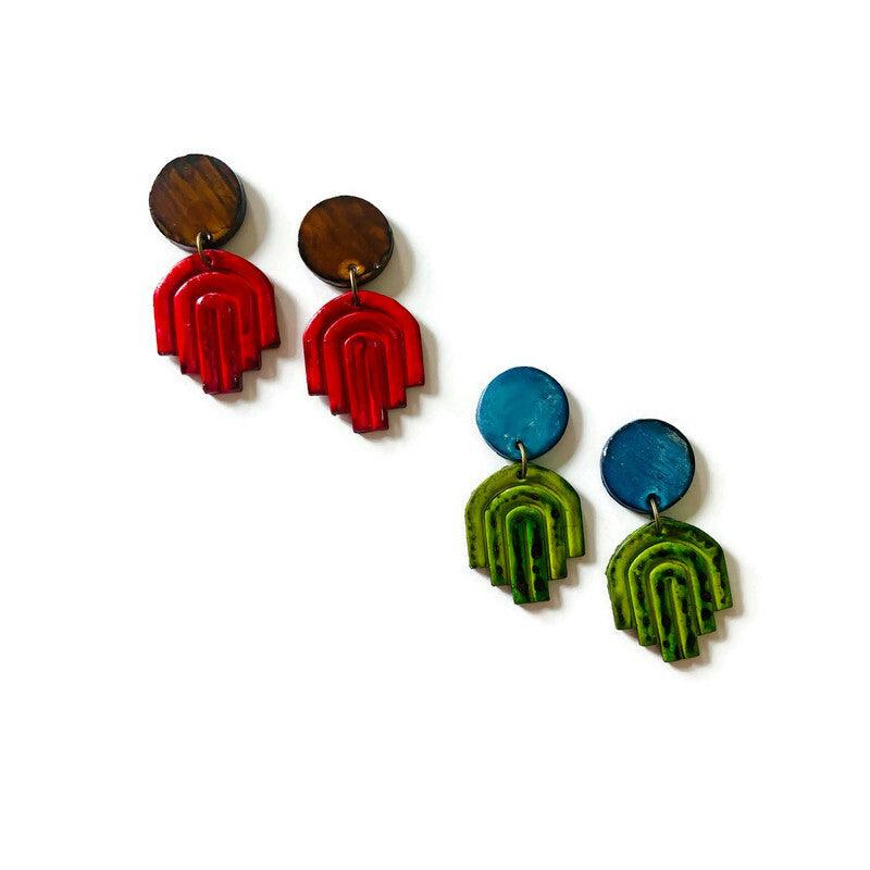 Blue & Green Small Statement Earrings