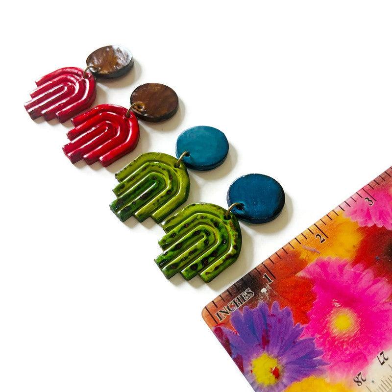 Blue & Green Small Statement Earrings