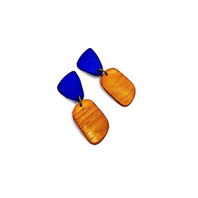 Clay Two Tone Earrings Handmade, Post or Clip Ons - 