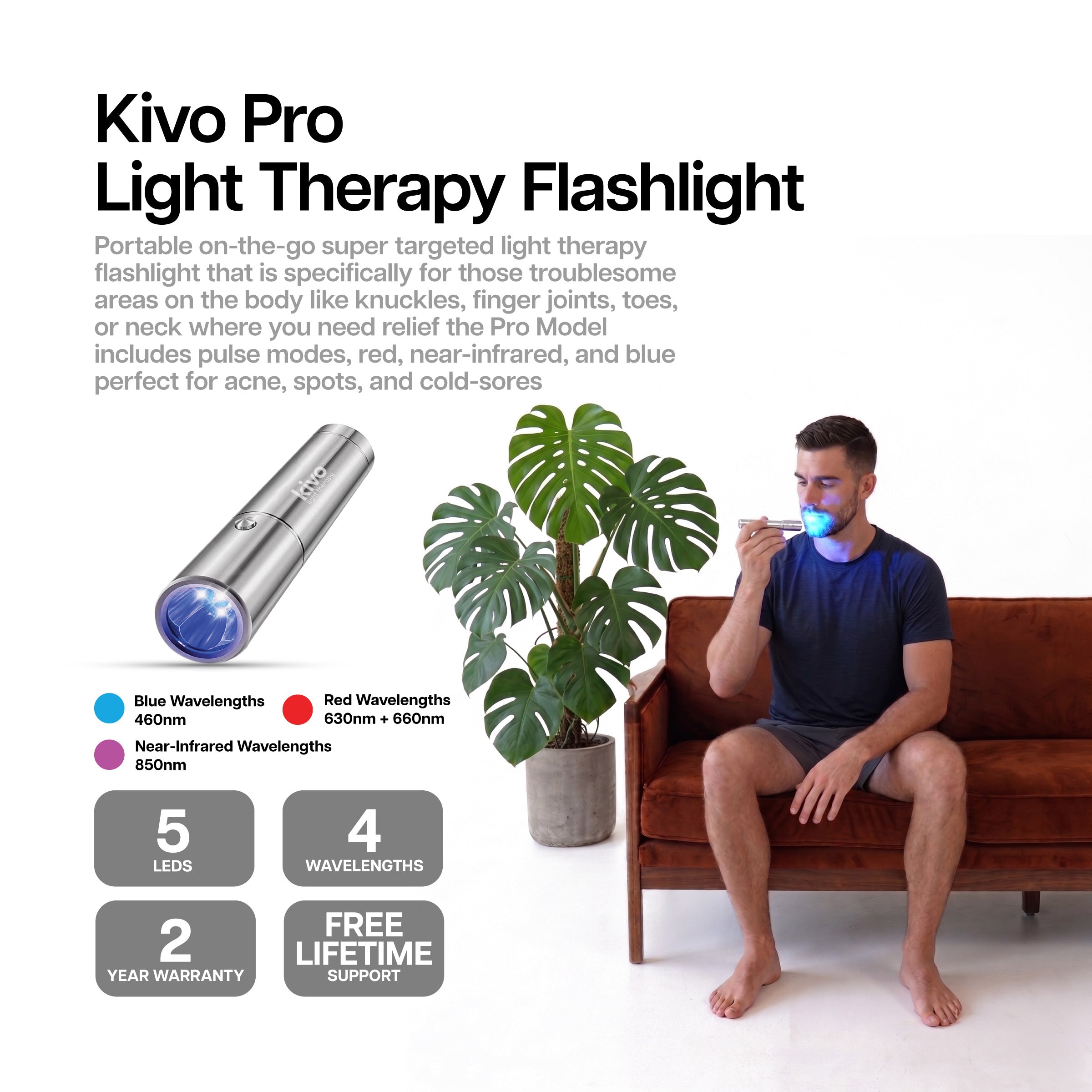 Kivo Pro Red & Blue Light Therapy Flashlight