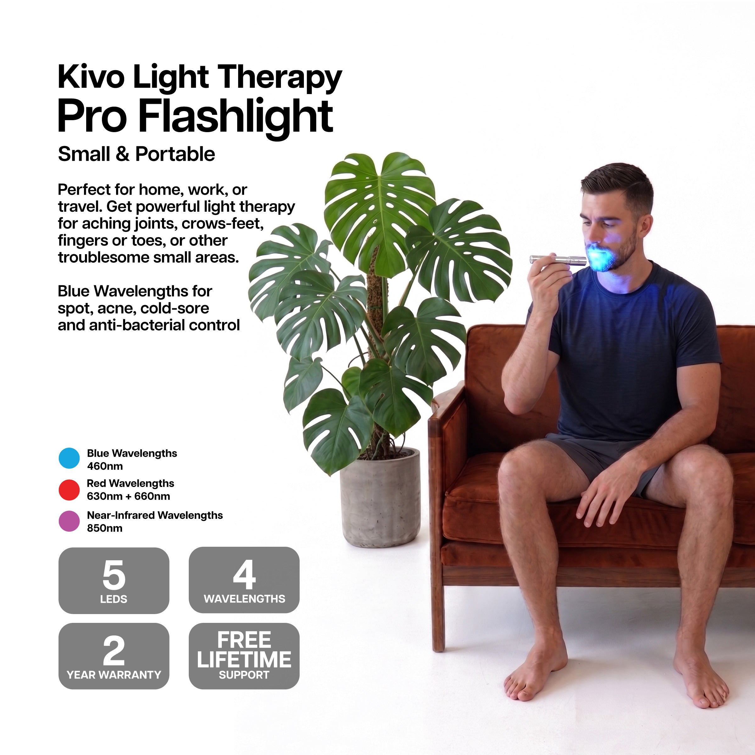 Kivo Pro Red & Blue Light Therapy Flashlight