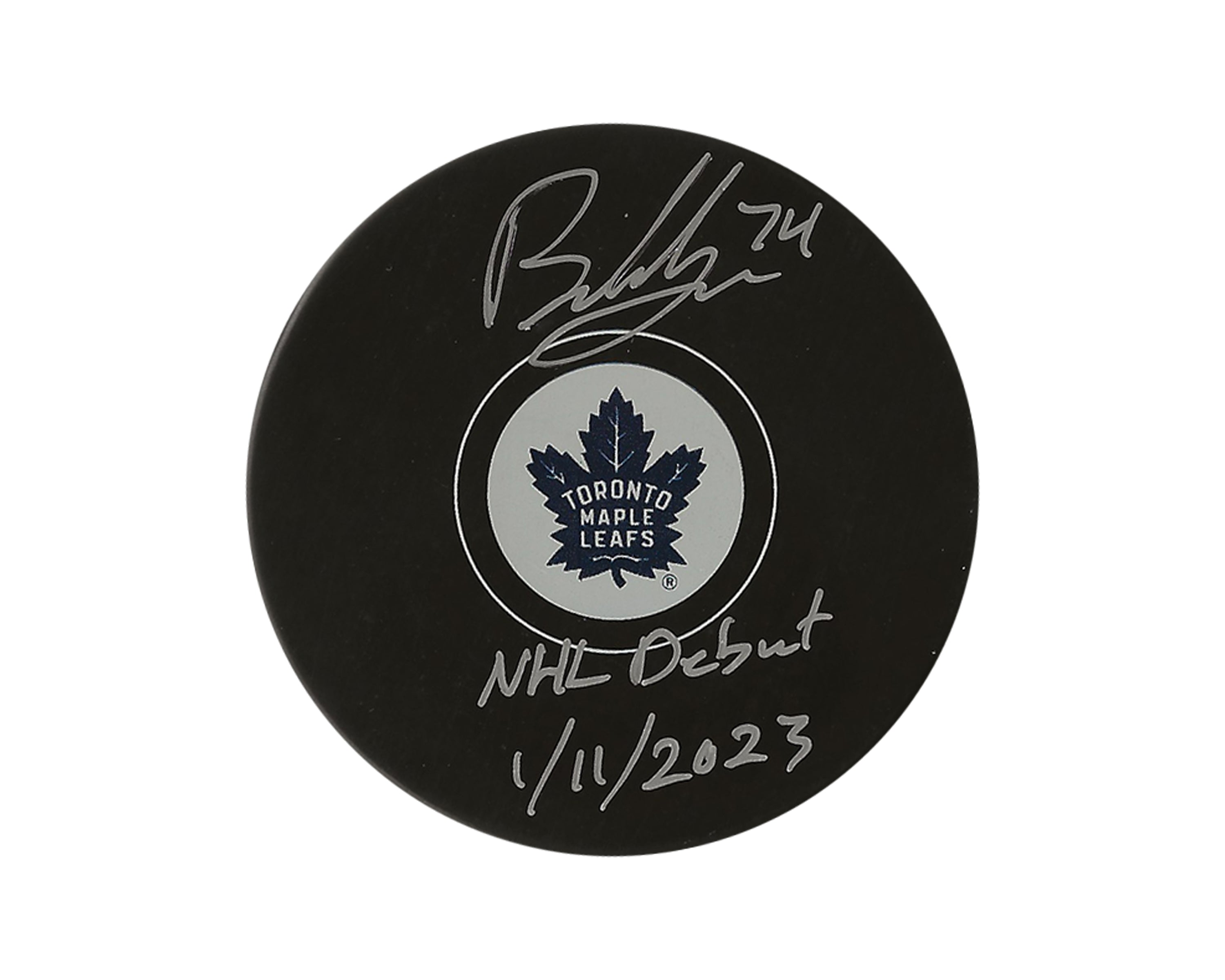 Bobby McMann Autographed Toronto Maple Leafs Autograph Model Puck Inscribed 