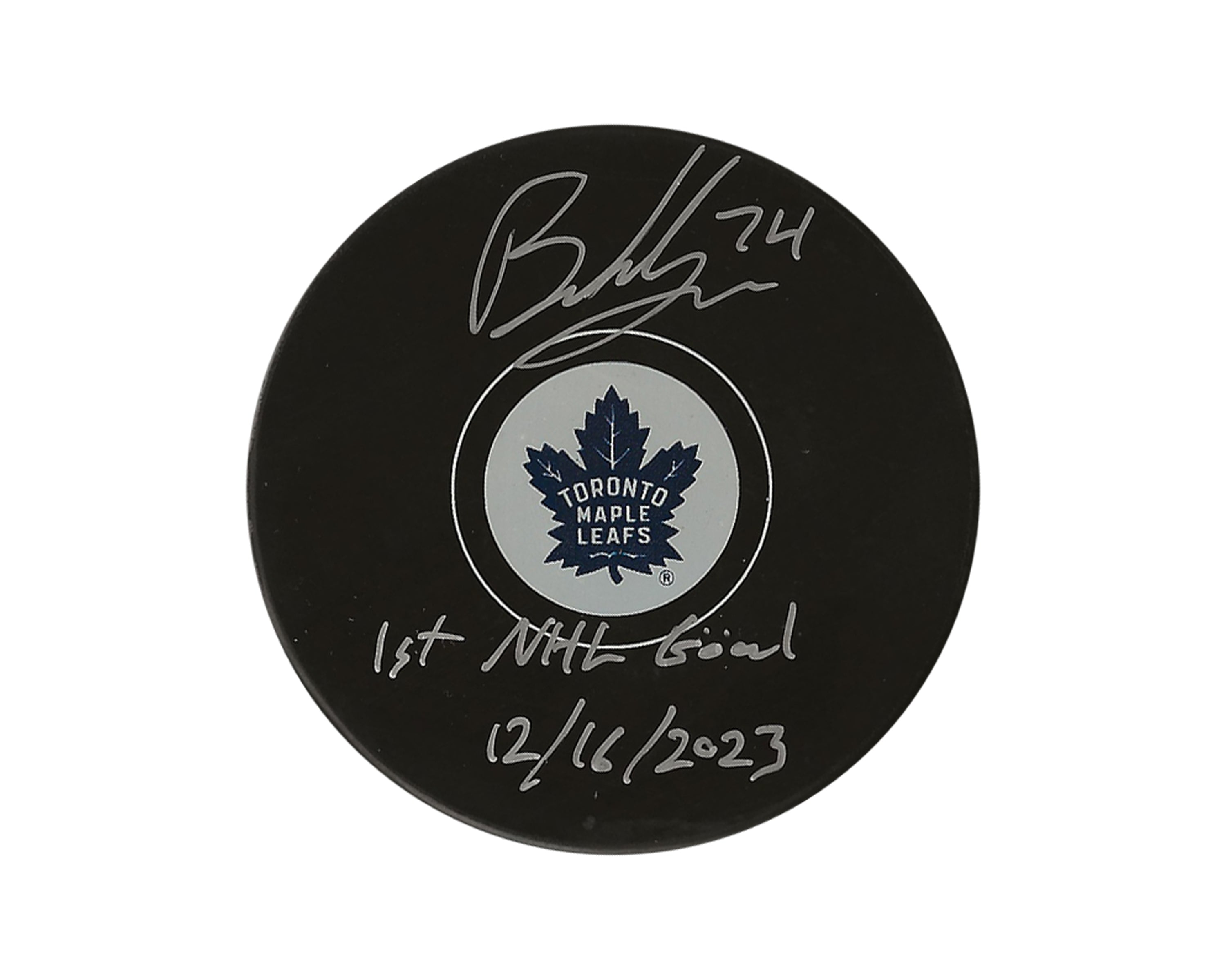 Bobby McMann Autographed Toronto Maple Leafs Autograph Model Puck Inscribed 
