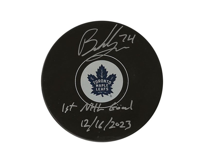 Bobby McMann Autographed Toronto Maple Leafs Autograph Model Puck Inscribed 