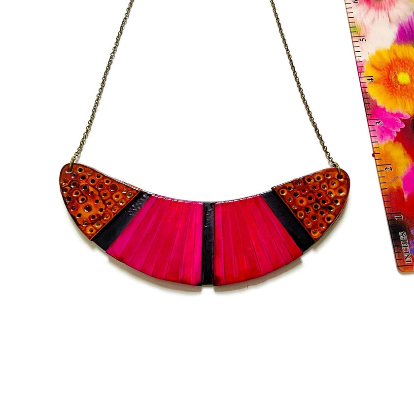 Bohemian Statement Necklace in Fuchsia, Yellow & Black