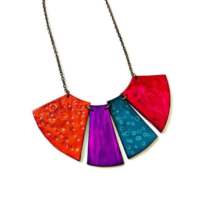 Boho Fringe Necklace, Big Bold Chunky Bib Necklace in Fall Colors