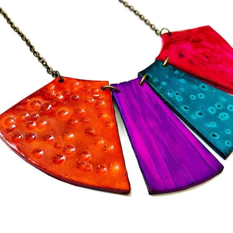 Boho Fringe Necklace, Big Bold Chunky Bib Necklace in Fall Colors