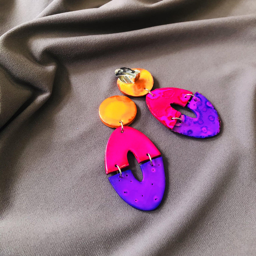 Long Artsy Clip On Earrings for Non-Pierced Ears, Handmade – 