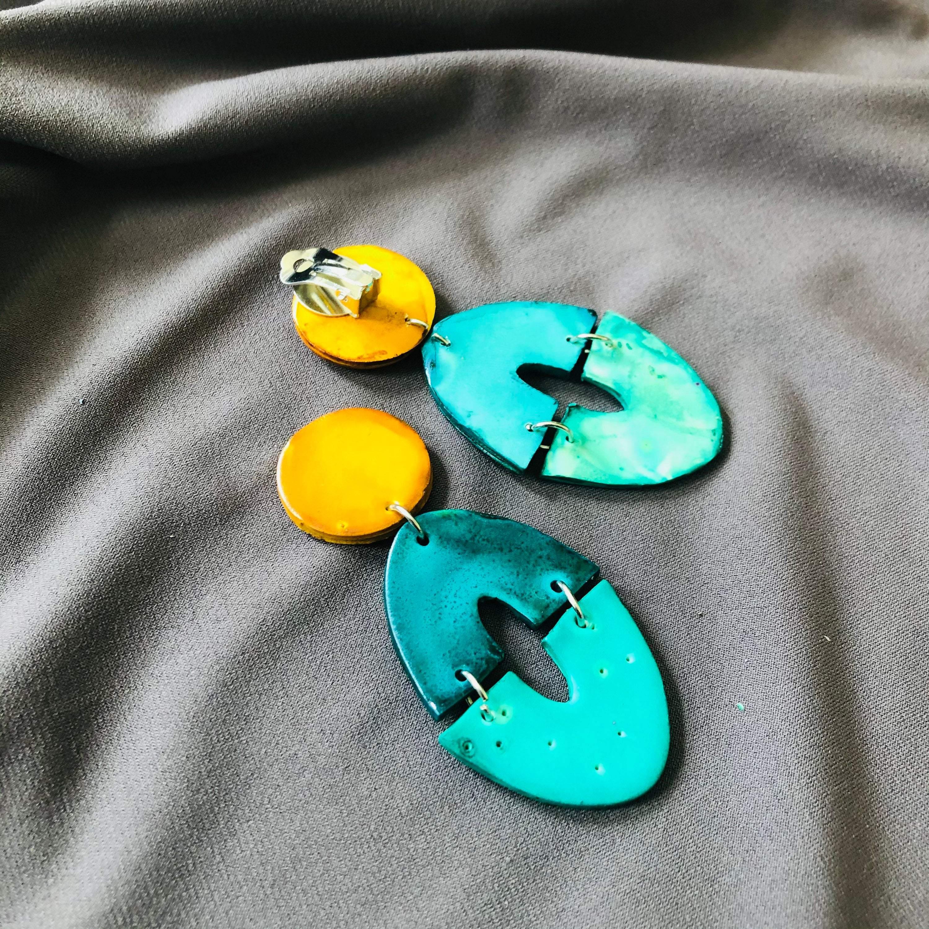 Long Artsy Clip On Earrings for Non-Pierced Ears, Handmade – 