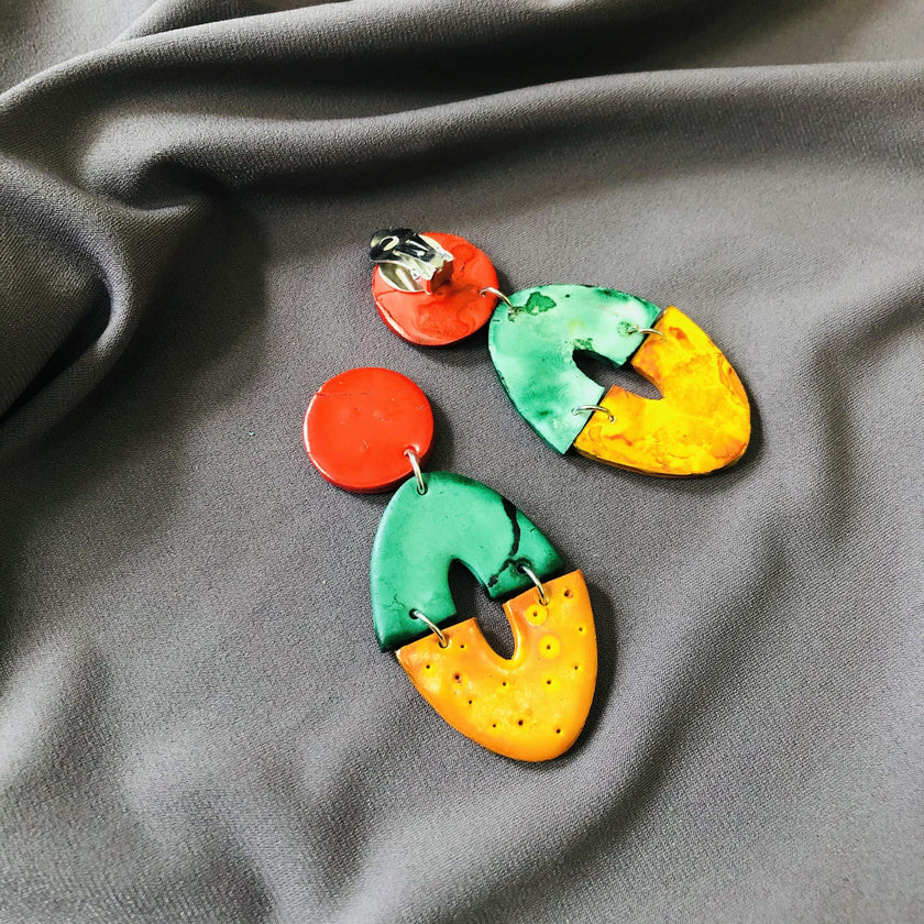 Long Artsy Clip On Earrings for Non-Pierced Ears, Handmade – 